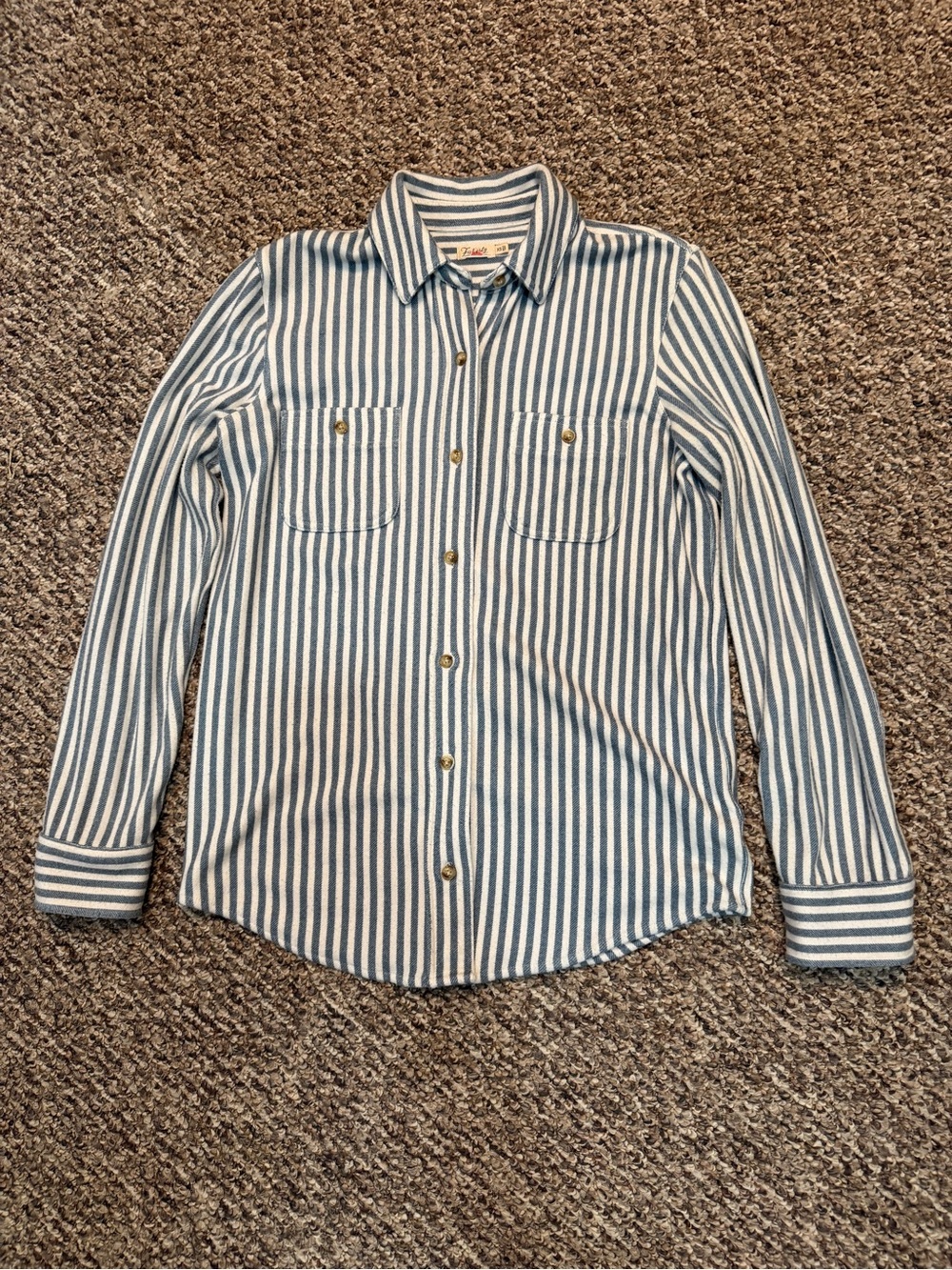 Faherty Blue and White Vertical Stripe Button-Down Shirt
